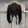 سترات النساء ABSGD 2023 الصيف وصول الأكمام الطويلة الشبكة ضمادة CRISS CROSS تصميم زر واحد Slim Blazer سترة معطف قصير