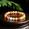 Strand Natural Xinjiang Golden Silk Jade Ball Hand Chain Gobi Topaz Personalized Ancient Style Women's Bracelet