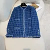 Mulheres jaquetas outono inverno roupas de luxo mulheres vintage tecido azul tweed jaqueta marca designer casaco de lã coreano moda streetwear 230817