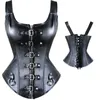 Cintura barriga de barriga de couro faux de couro de alça de ombro superior corselet zíper preto bifurar bustier colete de tênis de bustier superestily steampunk 2308017