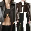 여자 재킷 고급 악어 패턴 정품 가죽 재킷 23 여성 빈티지 양가죽 자르기 코트 Y2K 패션 라펠 기관차