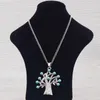 Chains Fashion Tibetan Silver Color Large Faux Turquoise Stone Tree Pendants Colliers sur Long Curb Chain Linenlook 34 "