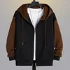 Men's Jackets Custom Logo Autumn Color Block Sweater Sports Casual Hooded Pocket Fashion Zipper Loose Clothing Patchwork