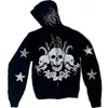 Höstens mäns och kvinnors par hoodie rhinestone hoodie skelett svart hoodie zip upp y2k tröja sportrock pullover gotisk långärmmönster hiphop hoodie