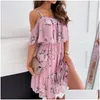 Podstawowe sukienki swobodne Sundress Women Off Shoder Flower Print Dress 2022 Boho Spaghetti Pasek Kwiatowy Kobieta Elegancka Linia Holiday P DH6SG