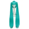 Синтетические парики причудливые w Синтетические волосы Miku Cosplay Long Wig Green Heat Устойчивый парики с 2 -х хвостыми Clip Wigs HKD230818