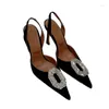 Sandali femminile da donna in stile tacco alto 2023 Solpe in pelle vera in pelle Rhinestone Shou sottili per le donne