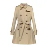 Burbrerys Trench da donna Moda Designer originale Marchi Giacca a vento di media lunghezza Beige Doppio petto Alta qualità Pla245A