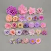 Fleurs décoratives 29pcs Purple Rose Artificiel Silk Flower Heads Forme combo Boulk for Diy Floral Wall Shooting Access