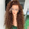 Front lace wig, brown long curly hair, women's fluffy small curly chemical fiber high-temperature silk false headband 230818