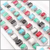 Band Rings Jewelry 20Pcs Vintage Square Ellipse Turquoise Stone Ring For Men Women Party Gift Mix Style Drop Deliv Dhq5O Delivery Dhimr