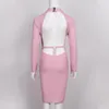 Casual Dresses Women Winter Sexy Long Sleeve Sparkly Backless Pink Glitter Chic Bandage Dress 2023 Elegant Evening Party Vestidos