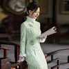 Ethnic Clothing Sweet Elegant Women's Cheongsam Autumn Winter Lace Plush Thickening Slim Fit Wool Collar Qipao Chinese Traditional Vintage