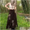 Skirts Printed Boho Retro Cute Party Long Kawaii Holiday Brown Pleated Women Elegant Y2K For Drop Delivery Apparel Womens Clothing Dhua5