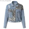 Giacche da donna Short Denim Jackets for Women Leopard Print Patchwork Coat Female Vintage Casual Ladies Bomber per giacca da jean