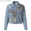 Women's Jackets Short Denim Jackets for Women Leopard Print Patchwork Coat Female Vintage Casual Ladies Jean Jacket Bomber Plus Size Xl Women's Z230818