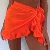 Kvinnors badkläder Summer Mesh Mini Ruffle kjolar Kvinnor täcker Tassel Dress Bikini Solid Bathing Skirt Beach Scarf Beachwear Wrap
