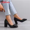 Zapatos de vestir aphixta nuevas apliques de 7 cm zapatos de tacón cuadrado para mujeres bombas bling flores de nudos mariposas oficiales punteado súper gran tamaño 49 50 t230818