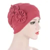 Ethnic Clothing Women Diamonds Flower Turban Cap Soild Color Muslim Headscarf Bonnet Inner Hijabs Arab Head Wraps Hat