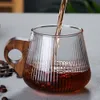 Tassen Glas Kaffee Tasse Japanesstil Tasse mit Holzgriff vertikale Streifen Tee Milch Büro Getränke Bier Geschenk 230817