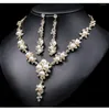 Halsband örhängen set brudkristall pärlpärlor guld färg uttalande halsband charm lyxiga smycken för kvinnors alla hjärtans gåva