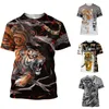 Herr t -skjortor sommarstoppar män kort ärm 3d tiger tryck topp tunt casual skjorta alla för bulk