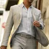 Men's Suits Gray Linen Summer For Men Male Fashion Clothes 2 Piece Custom Wedding Tuxedo Groom Set Blazer With Pants