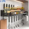 Matlagringsorganisation Set Kitchen Spice Rack Multifunktionell knivsked Organisator Aluminium Wallmontered Shelf 230817