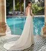 Elegante lange V-hals trouwjurken met Cape Mermaid Chiffon Ploes Sweep Train Ivory Vestidos de novia abendkleider bruidsjurken voor vrouwen