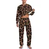 Pijama de leopardo manchado de roupas de dormir masculina para mangas compridas estampas de animais longas de duas peças de pijama casual casta