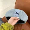 Berets Bären Patch Summer Denim Beret Frauen dünn atmungsaktives Retro -vielseitiger süßer Modekünstler Caps Verstellbare Hüte dünne