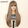 Synthetic Wigs Synthetic Wig With Bangs Long Straight Brown/Linen Color Lolita Anime Cosplay Party Daily Wigs For Women High Temperature Fiber HKD230818