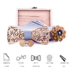 Nekbanden houten bowtie handky manchetknopen set houten vlinderdas vlinderdas voor mannen bruiloft feestjes pochet square zakdoek cravat t297 230818