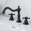 Bathroom Sink Faucets European-Style Antique Three-Hole Faucet Copper And Cold 8-Inch Chrome-Plated American Basin Rotating