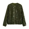 Giacche da donna bombardiere di paillettes per donne giacca oversize verdi da donna manica lunga cappotto da streetwear 2023