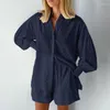Kvinnors sömnkläder Tvådelat SOMMER SOMMER OUTER Loungewear Långärmad lapel Singel Breasted Shirt Casual Shorts Pijamas Women Sexy Pyjamas