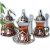 Canecas Tulip Hollow Metal Glass Turkish Coffee Cups Court Court Copo com colher de prato de açúcar Conjunto de chá da tarde 230817