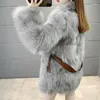 여자 모피 고급 칼라 코트 2023 Winter Parka Haining Mid-Lond Jacket Faux Ladies Belt Fashion