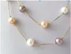 Kedjor 35 "9-10mm verkliga naturliga South Sea Multicolor Pearl Necklace 14K Fina smycken