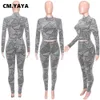 Pantalon de deux pièces pour femmes CMyaya décontracté géométrique décontracté Tshirt à manches longues et costume de legging Sport Fashion 2 tenue survêtement 230817