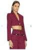 Kvinnors kostymer vintage Houndstooth Jacquard Crop Jacka Kontrast Bicolor Långärmad hackad krage broderi en knapp Boxy Short Blazer