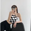 Women's Tanks European And American Retro Chessboard Plaid Spicy Girl Lace Up Tank Top 2023 Summer Sexy Hollow Knitted Strap