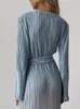 Grundläggande avslappnade klänningar Gradient Tie Dye Long Sleeve Maxi Dress For Women Fashion Oneck Straight Loose Pleated Vestidos Female ElegantStreetwear Robe 230817