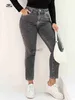 Frauen Jeans Plus Größe graue Jeans für Frauen dehnte hohe Taille -Mutter Jeans Harem in voller Länge Wäsche Denim Jeans kurvige 100 kgs Jeans J230818