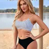 Roupa de banho feminina Simias listradas verão sexy de biquíni definido canto plano troncos de natação praia antiga praia