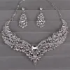 Conjuntos de jóias de casamento de cristal de cristal conjuntos de coloração de prata Retornos de colar de shinestone Brincos de colar jóias de noivado forzz