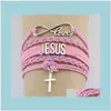 Bracelets de charme Infinity Love Jésus croix religieuse Coueur en cuir corde Men Bangles pour femmes bijoux tqny2 Drop Livrot Dheig