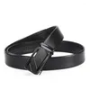 Belts Fashion Men Hollow Out Automatic Buckle Iron Belt Leisure Young And Middle-Aged Black PU Leather Versatile A3353