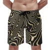 Mäns shorts abstrakt virvlar gym sommar svart guld flytande hawaii strand korta byxor män surfing snabb torkning design stammar