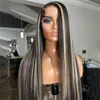 Peruvian Hair Straight HD Lace Front Wig Highlight Blonde Colored Lace Frontal Wigs PrePlucked Black/Grey/Red/Blue Human Hair Wigs